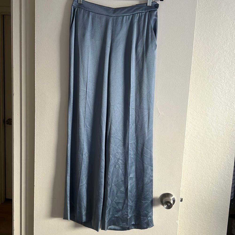 Ralph Lauren black label 100% blue silk wide leg pants.